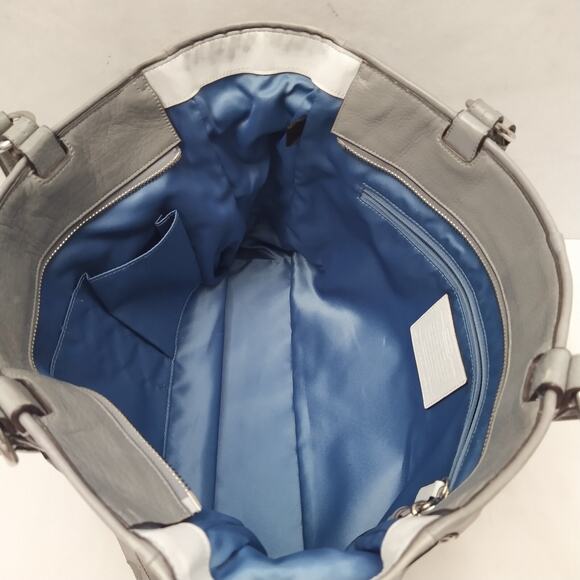 Coach Chelsea Inlaid Gray Leather Charlie Double Handles Zipper Tote Bag - Picture 10 of 16